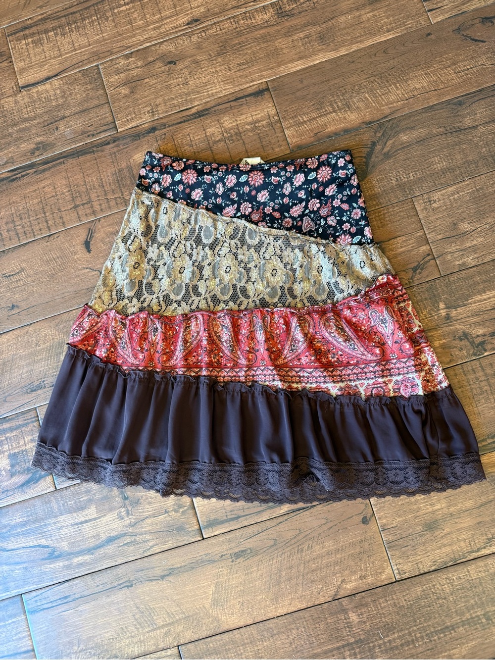Speechless Y2K Patchwork Lace Paisley Tiered Mini Skirt Boho Fairycore Small